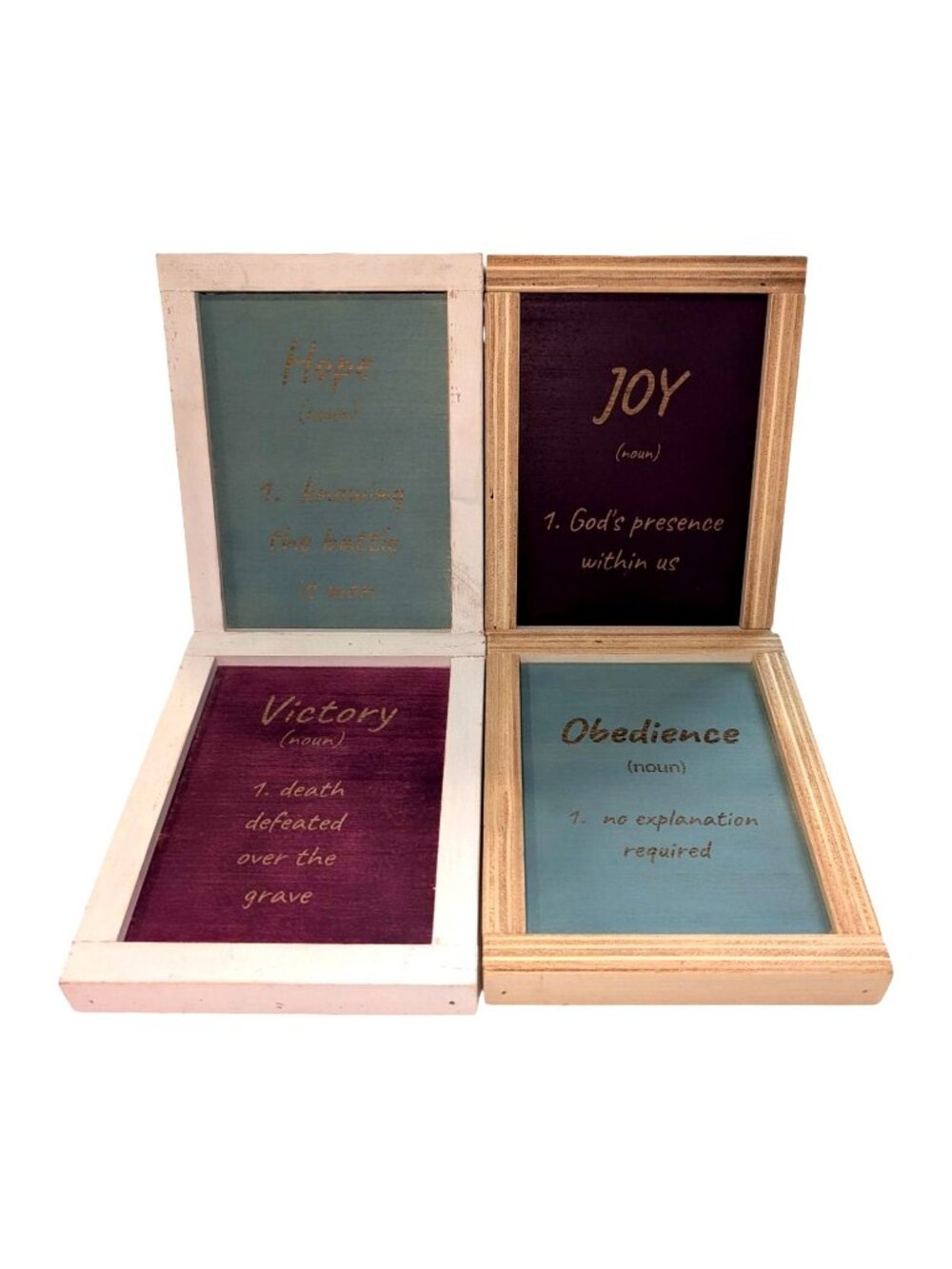 Inspirational Wooden Wall Decor Frames With Hope Joy Victory & Obedience Quotes